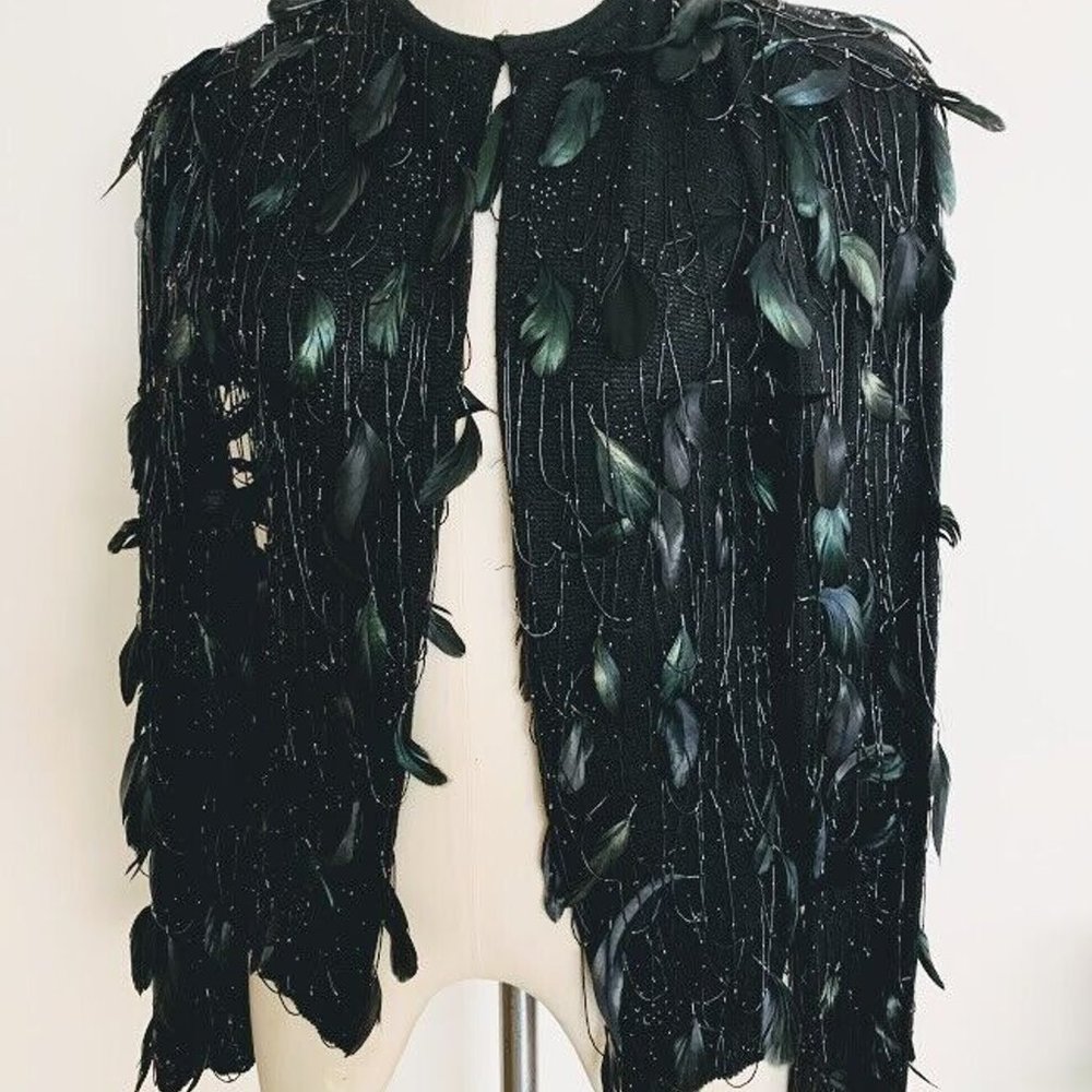 Oscar De La Renta Jacket Cardigan Cashmere Embellish Feather Beats and Sequins - Picture 5 of 11